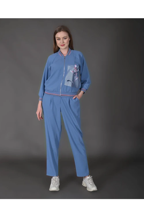 Modatalika Kadın Yeni Sezon Renkli Ribanalı Spor Ceket Pantolon İkili Takım