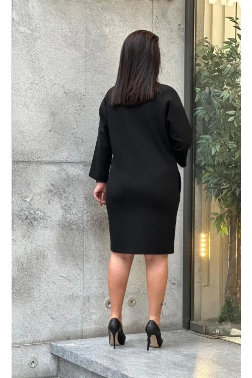 Trend Kadın Büyük Beden Özel Tasarım Taşlı Şerit Detaylı Şık Elbise