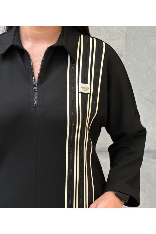 Trend Kadın Büyük Beden Özel Tasarım Taşlı Şerit Detaylı Şık Elbise