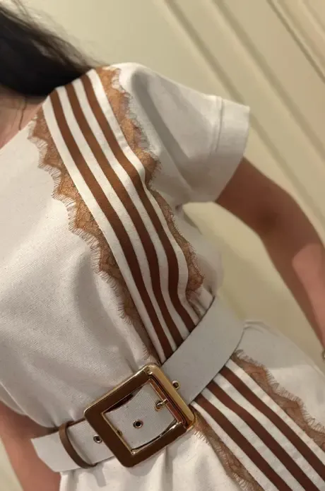 Trend Kadın Krem Keten Dokulu Bol Paça Pantolon ve Kısa Kollu Bluz Takımı