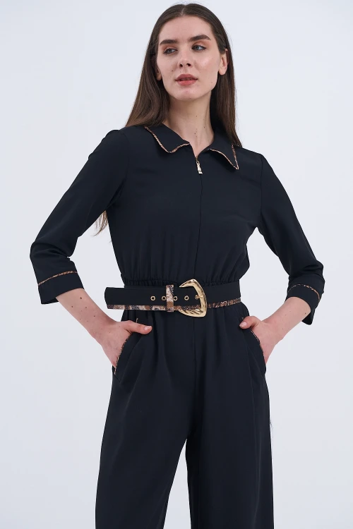 Trend Kadın Modayı cesur bir adım ileri taşıyan leopar detaylı kemerli tulum modelimizle tanışın!