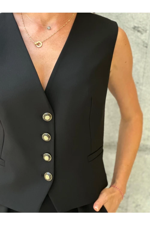 Trend Kadın Önü Düğme Kapamalı Arkası Leopar Desenli Bol Pantolon İkili Takım