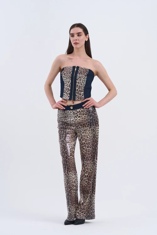 Trend Kadın Özel Tasarım Payetli Leopar İkili Takım
