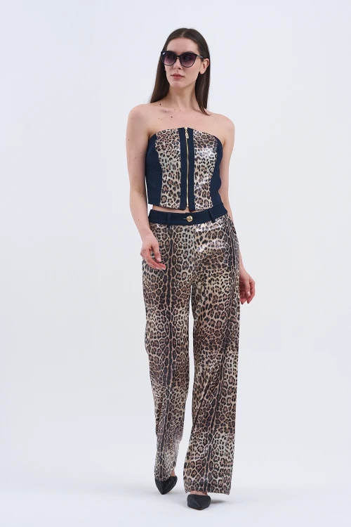 Trend Kadın Özel Tasarım Payetli Leopar İkili Takım