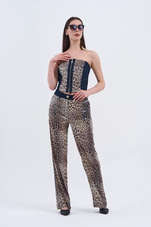 Trend Kadın Özel Tasarım Payetli Leopar İkili Takım