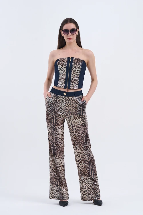Trend Kadın Özel Tasarım Payetli Leopar İkili Takım