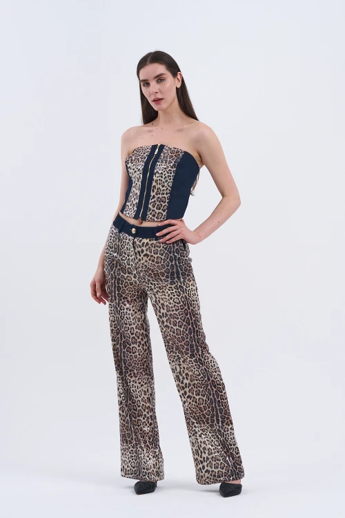 Trend Kadın Özel Tasarım Payetli Leopar İkili Takım