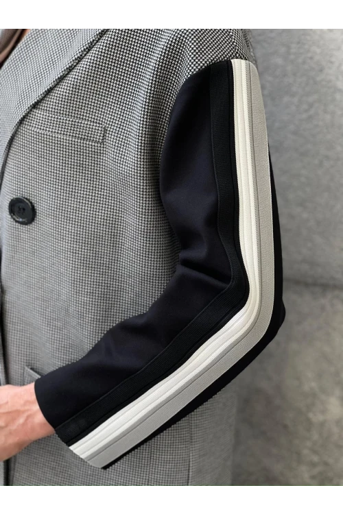 Trend Kadın Özel Tasarım Ribana Kemer Detaylı Pötikare Ceket Pantolon Şık İkili Takım