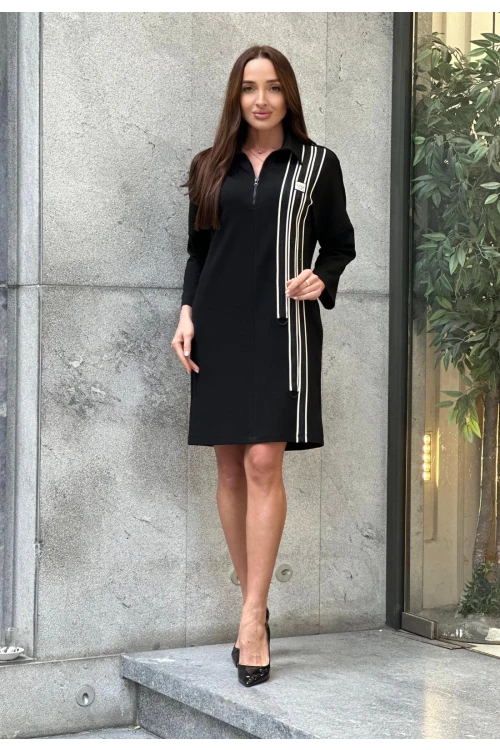 Trend Kadın Özel Tasarım Taşlı Şerit Detaylı Şık Elbise