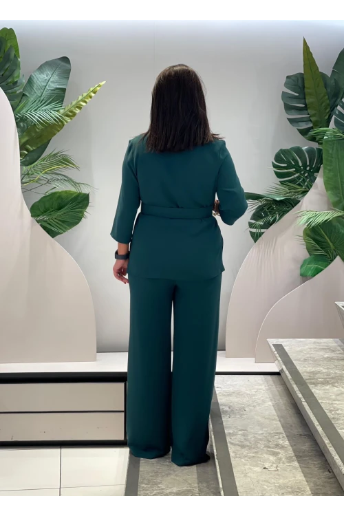 Trend Kadın Özel Tasarım Taşlı Zincir Ve Kemer Detaylı Bluz Pantolon Kadın İkili Takım