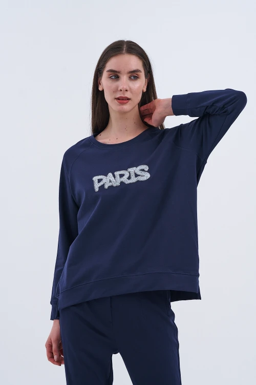 Trend Kadın Paris Yazılı Sweatshirt