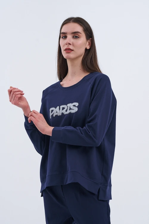 Trend Kadın Paris Yazılı Sweatshirt
