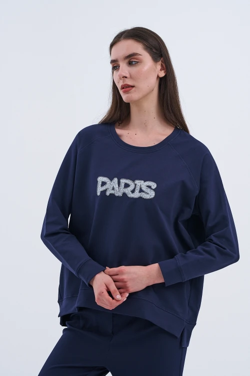 Trend Kadın Paris Yazılı Sweatshirt