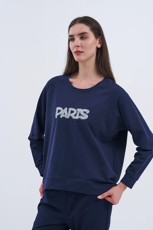 Trend Kadın Paris Yazılı Sweatshirt