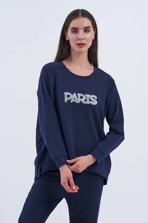 Trend Kadın Paris Yazılı Sweatshirt