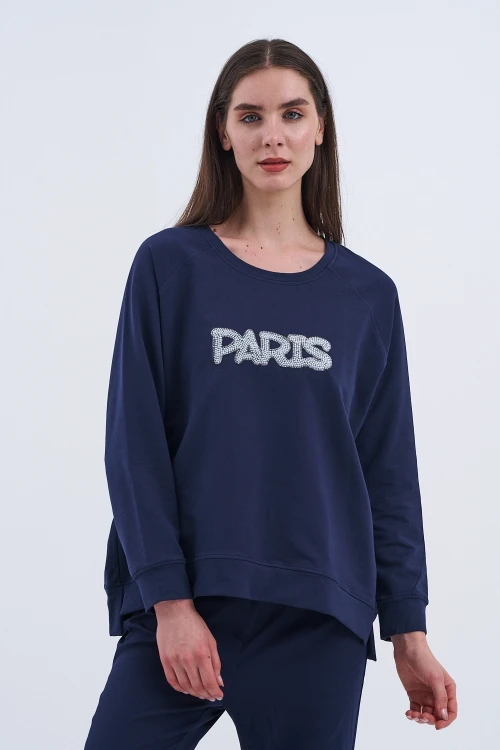 Trend Kadın Paris Yazılı Sweatshirt