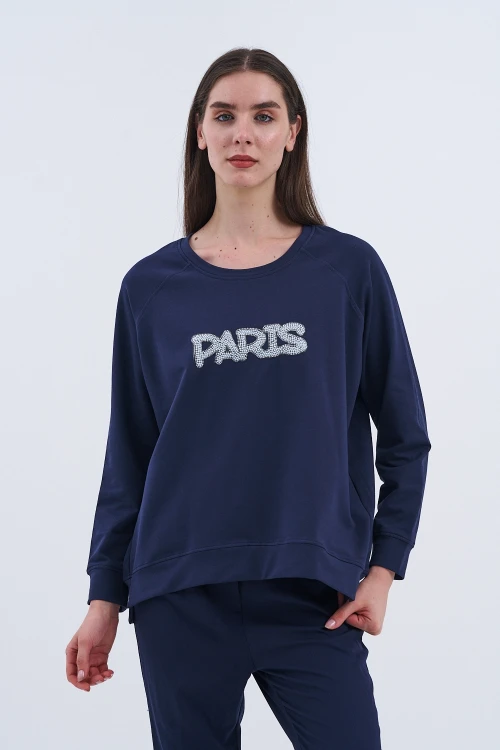 Trend Kadın Paris Yazılı Sweatshirt