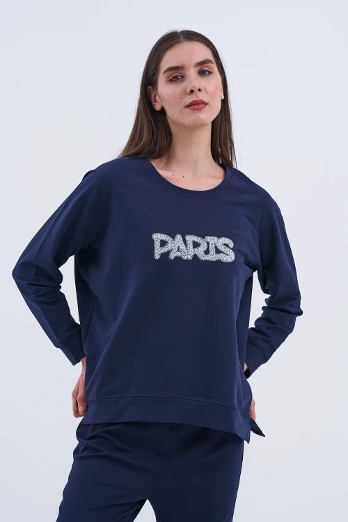 Trend Kadın Paris Yazılı Sweatshirt