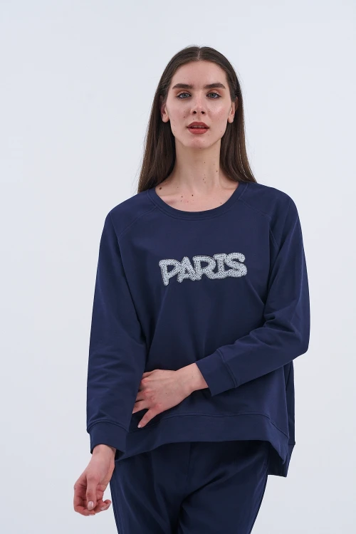 Trend Kadın Paris Yazılı Sweatshirt