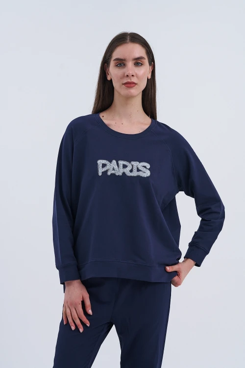 Trend Kadın Paris Yazılı Sweatshirt