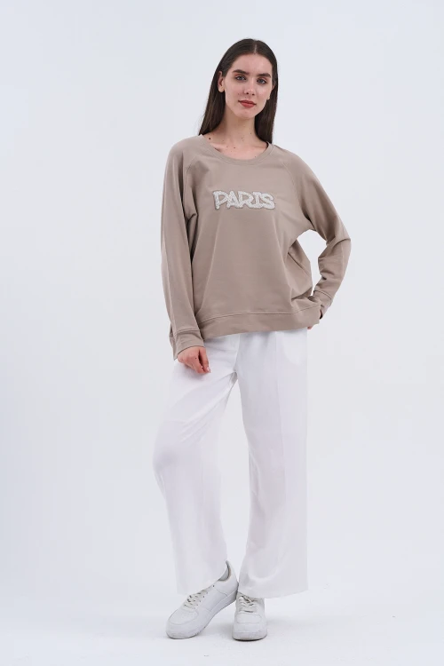 Trend Kadın Paris Yazılı Sweatshirt