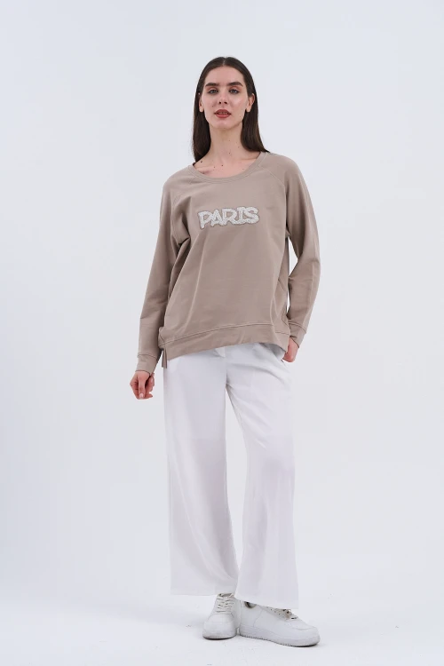 Trend Kadın Paris Yazılı Sweatshirt