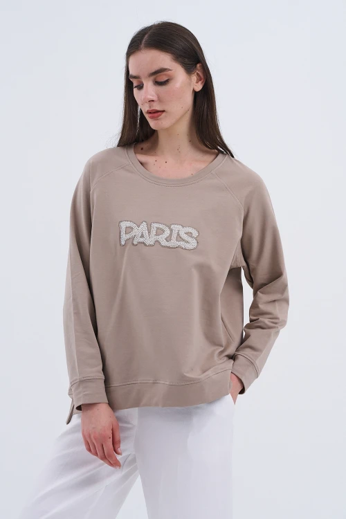 Trend Kadın Paris Yazılı Sweatshirt