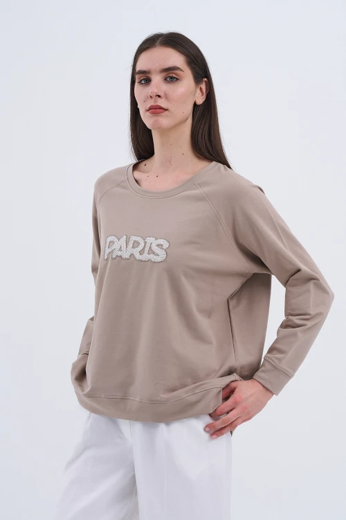 Trend Kadın Paris Yazılı Sweatshirt