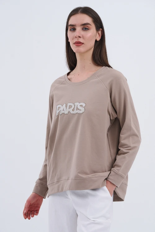 Trend Kadın Paris Yazılı Sweatshirt