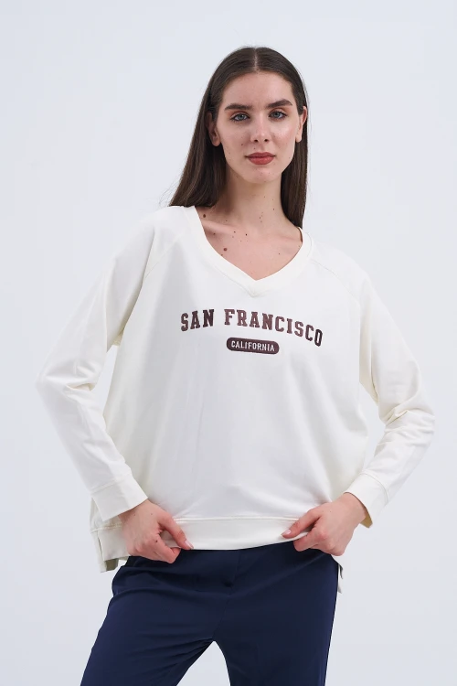 Trend Kadın Yeni SAN FRANCISCO yazılı sweatshirt ile şehir hayatının enerjisini üzerinizde taşıyın