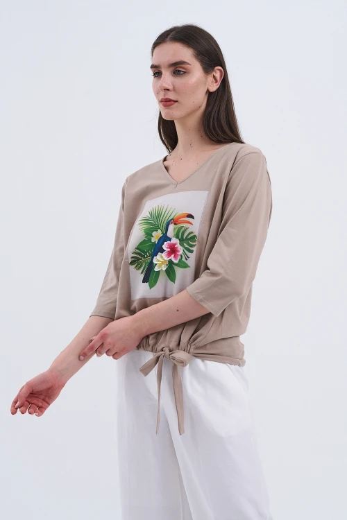 Trend Kadın Yeni Sezonun İncisi Tropikal Baskılı Bluz