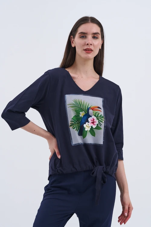 Trend Kadın Yeni Sezonun İncisi Tropikal Baskılı Bluz