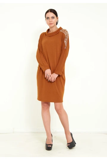 Modatalika Kadın Triko Taş İşlemeli Tasarım Midi Elbise