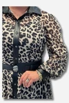 Favori Tekstil leopar desenli şifon düğmeli tasarım elbise