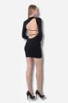 Modatalika Kadın Boncuk İşlemeli Uzun Kol Sırt Dekolteli Mini Elbise