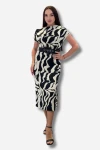 Modatalika Kadın Zebra Desen Asimetrik Kesim Yırtmaçlı  Kemer Detaylı Şık Elbise